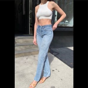 Vintage Levis 501 button fly 100% cotton high waisted flight wash straight jeans